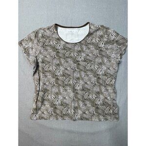 Kim Rogers Women's Brown White Abstract Round Neck Short Sleeve Blouse Size XL